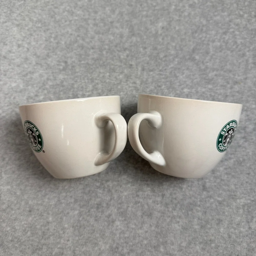 Large Starbucks 2007 White Ceramic Coffee Mugs Classic Green Siren Logo